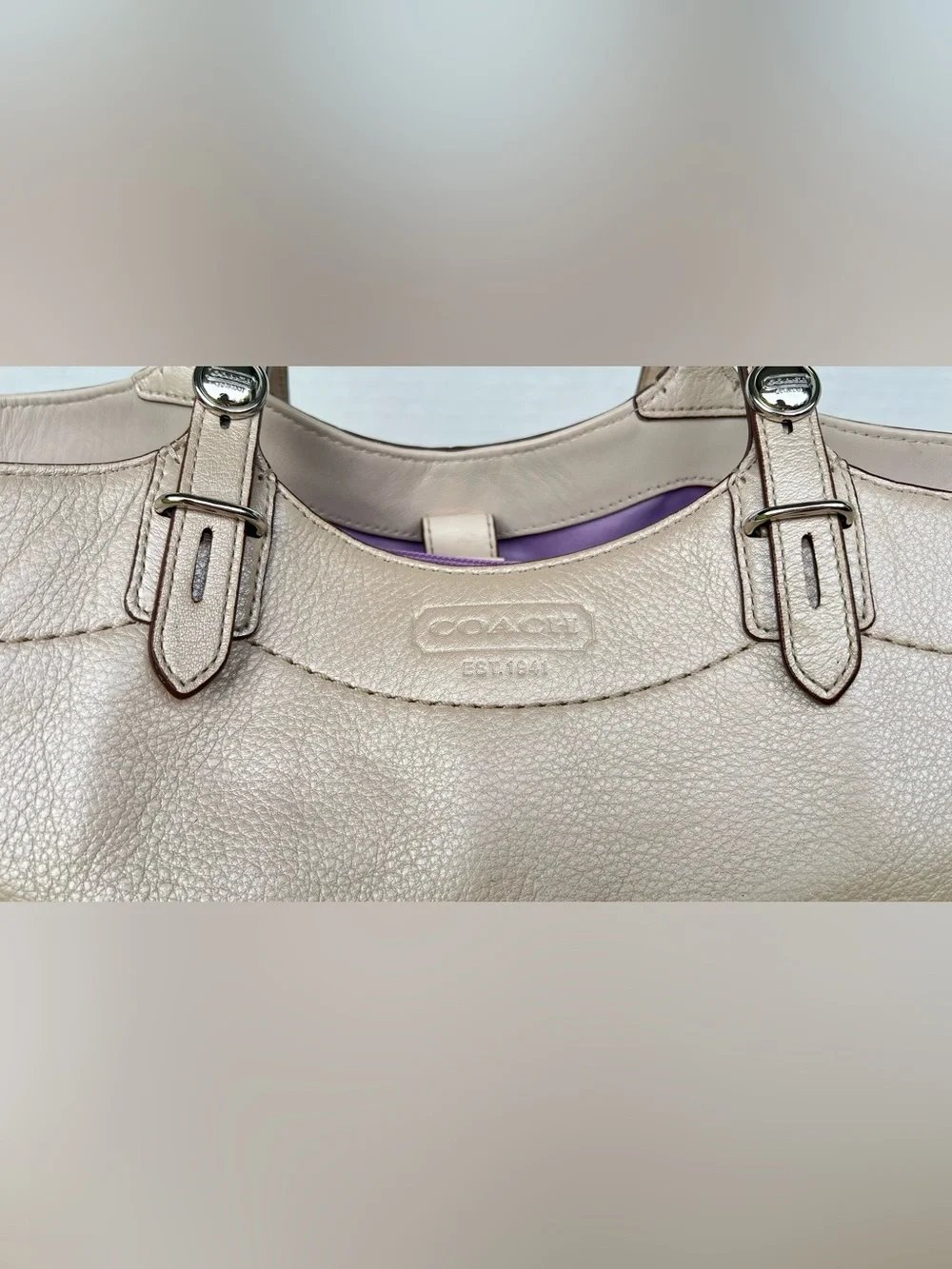 Coach Carly Tote F16174 Pearlized Champagne Shell Leather Shoulder Bag Large